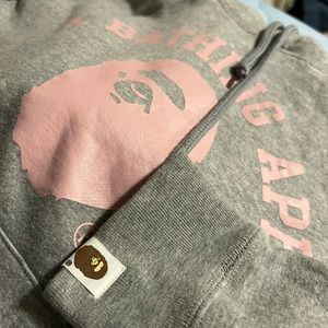 Gray/Pink Bape “A Bathing Ape” logo Womens hoodie size XXS